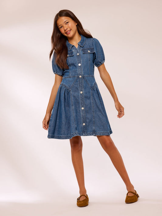 Dsiney Kidz - Lipsy Blue Denim Collar Diamante Dress (5-16yrs) image 2