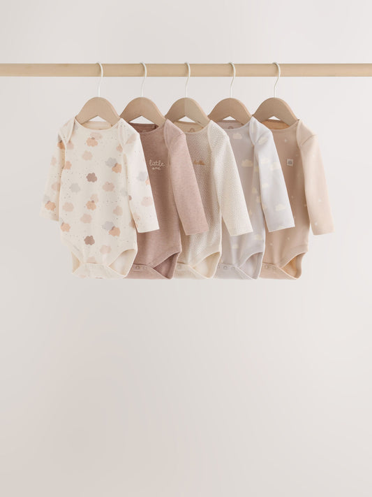 Neutral Cloud Long Sleeve Baby Bodysuits 5 Pack - image 1