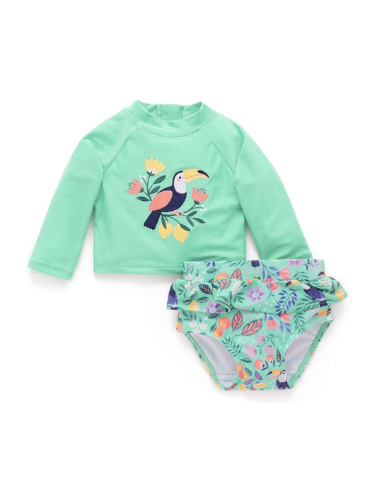 Dsiney Kidz - Purebaby Green Printed Long Sleeve Rashie Swim Set image 2