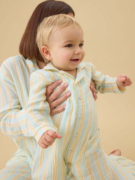 MORI Cream Stripe Front Opening Sleepsuit image 2