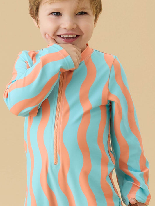 KIDLY by MORI Turquiose Orange Front Zip Sunsafe Swimsuit image 2