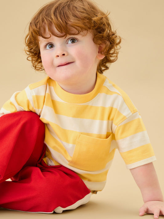 Dsiney Kidz - KIDLY by MORI Yellow Striped Soft Cotton Oversized T-Shirt image 2