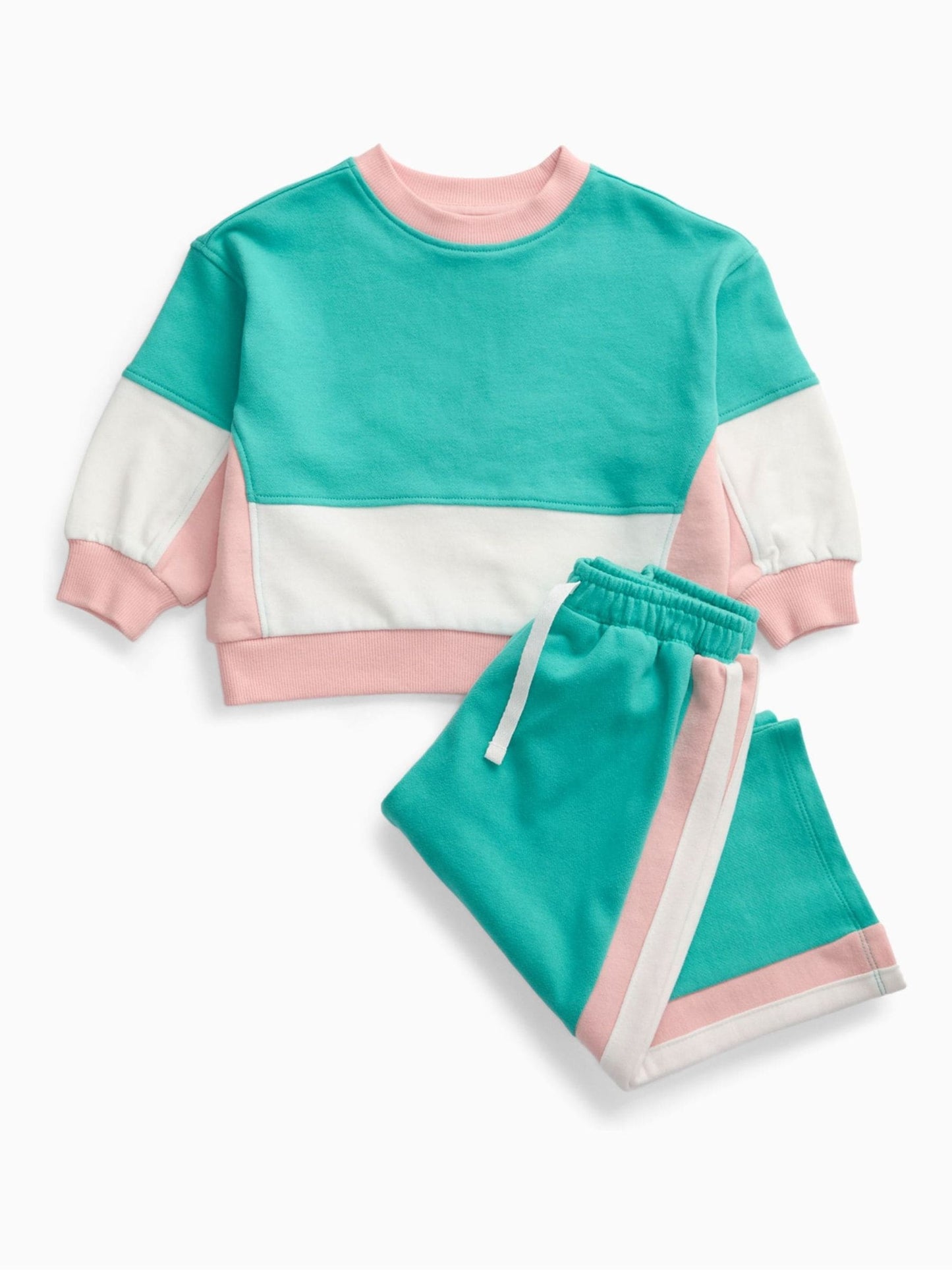 KIDLY by MORI Blue Wide Leg Soft Cotton Colourblock Joggers image 5