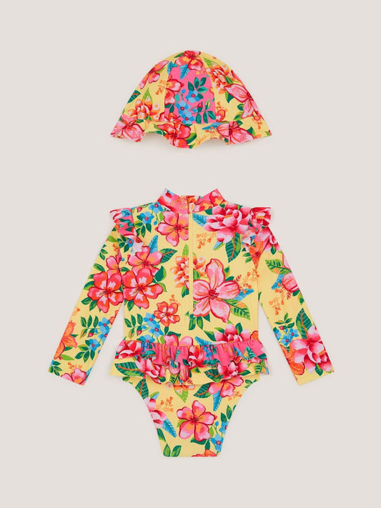 Dsiney Kidz - Monsoon Yellow Baby Floral UPF50+ Swimsuit And Hat image 2