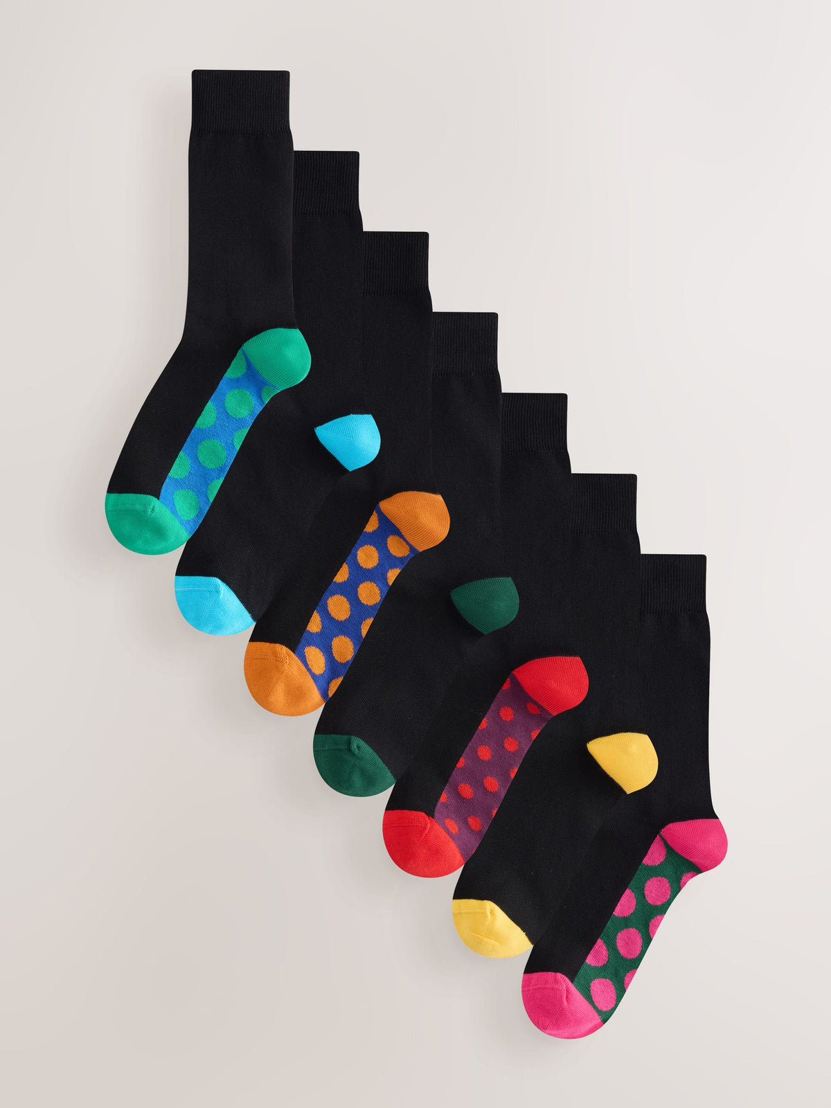 Black Bright Polka Dot Footbed Essential Cotton Rich Socks 7 Pack - image 1