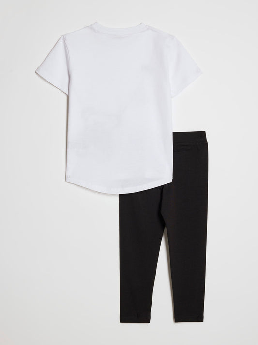 Dsiney Kidz - River Island White Sequin Bear & Bag T-Shirt & Leggings Set image 2