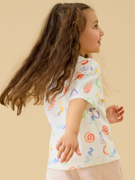 Dsiney Kidz - KIDLY by MORI Cream All Over Print Soft Cotton Oversized T-Shirt image 2