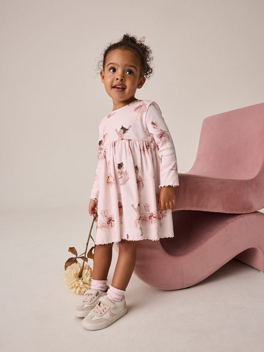 Disney Kidz - Pink Long Sleeve Ribbed Dress (3mths-7yrs) image 1