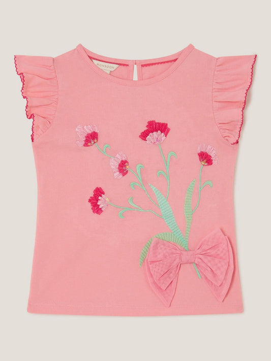 Monsoon Pink Tulip Embroidered Bow T-Shirt image 2
