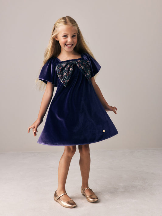 Dsiney Kidz - Laura Ashley Navy Velvet Sequin Bow Dress image 2