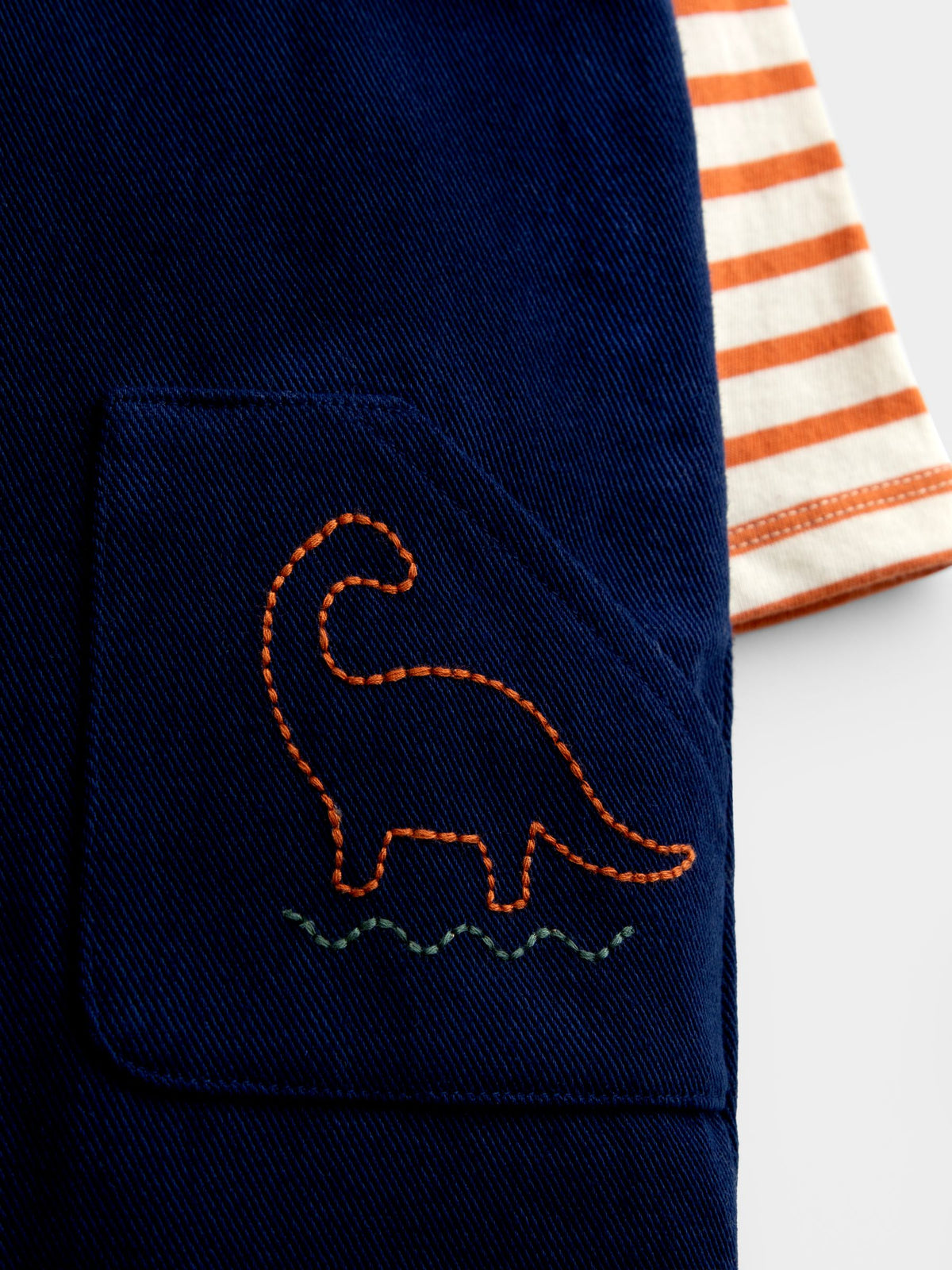 Dsiney Kidz - JoJo Maman Bébé Navy Blue Dino Stab Stitch Embroidered Dungaree Set image 6