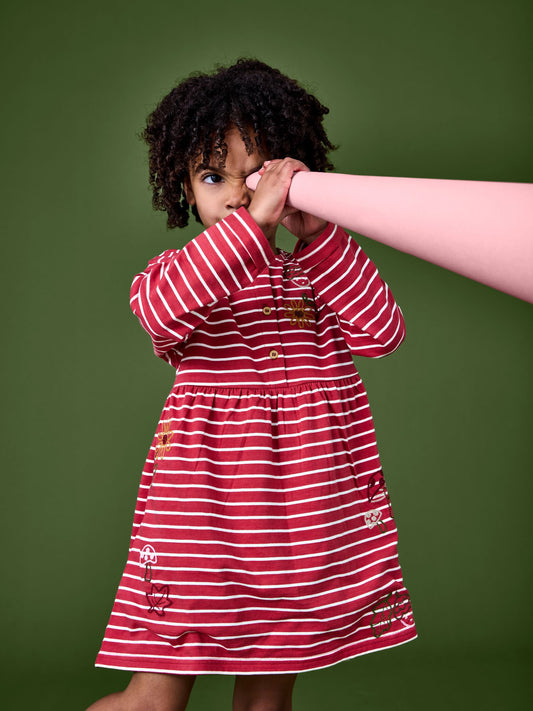 Dsiney Kidz - JoJo Maman Bébé Rust Orange Mushroom Chain Stitch Jersey Dress image 2
