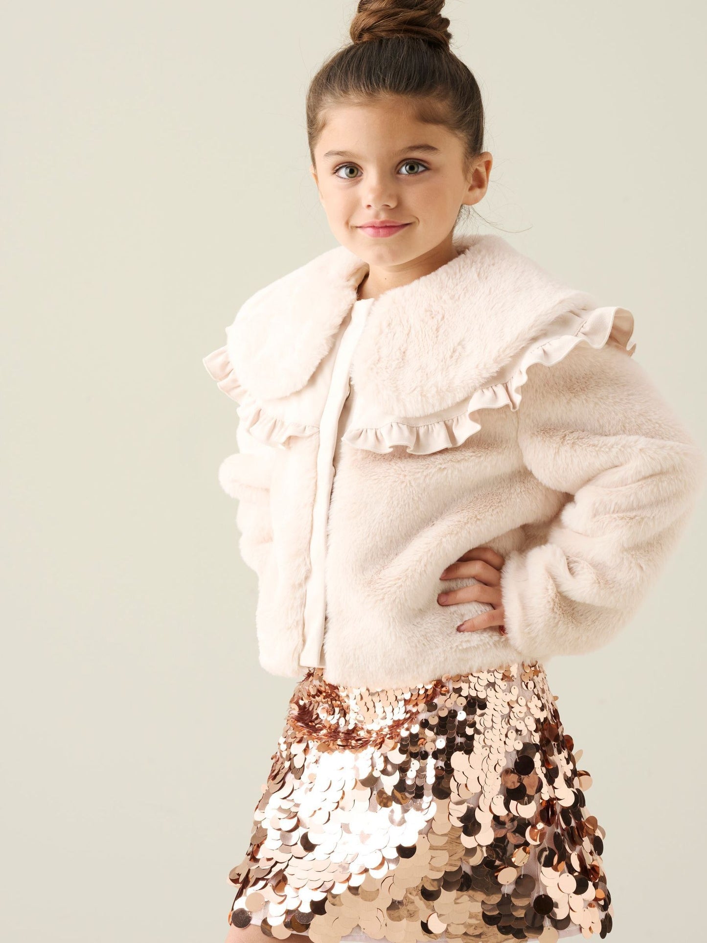 Dsiney Kidz - Angel & Rocket White Alessia Faux Fur Cape Collar Jacket image 4