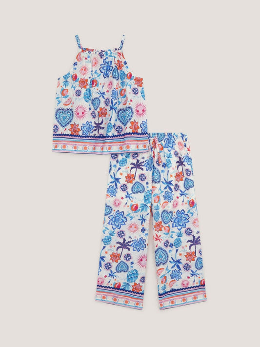 Dsiney Kidz - Monsoon Blue /Cream Summer Print Sleeveless Top & Trousers Set image 2