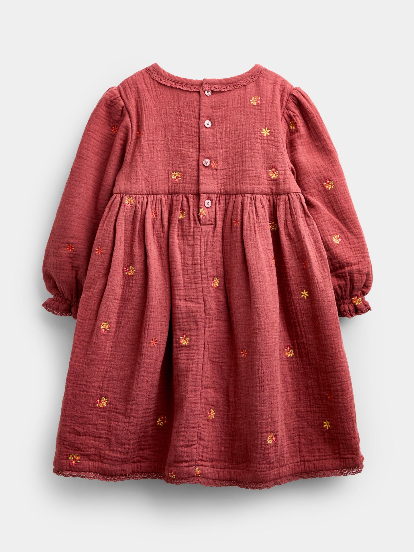Dsiney Kidz - JoJo Maman Bébé Light Brown Floral Embroidered Cheesecloth Dress & Gilet image 5