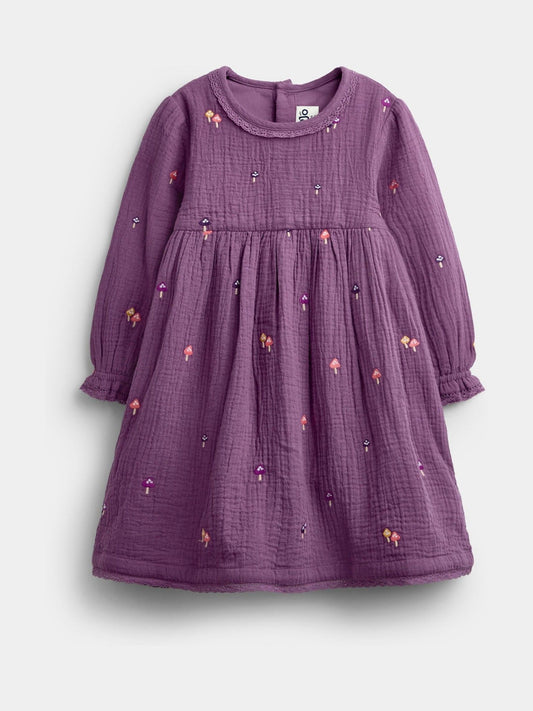 Dsiney Kidz - Jojo Maman Bébé Purple Floral Embroidered Cheesecloth Dress & Gilet Set image 2