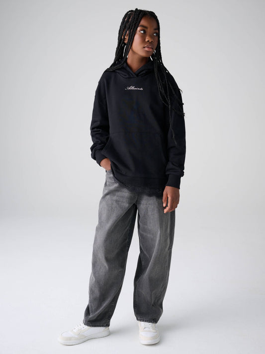 smALLSAINTS Black Script Lace Trim Hoodie - image 2