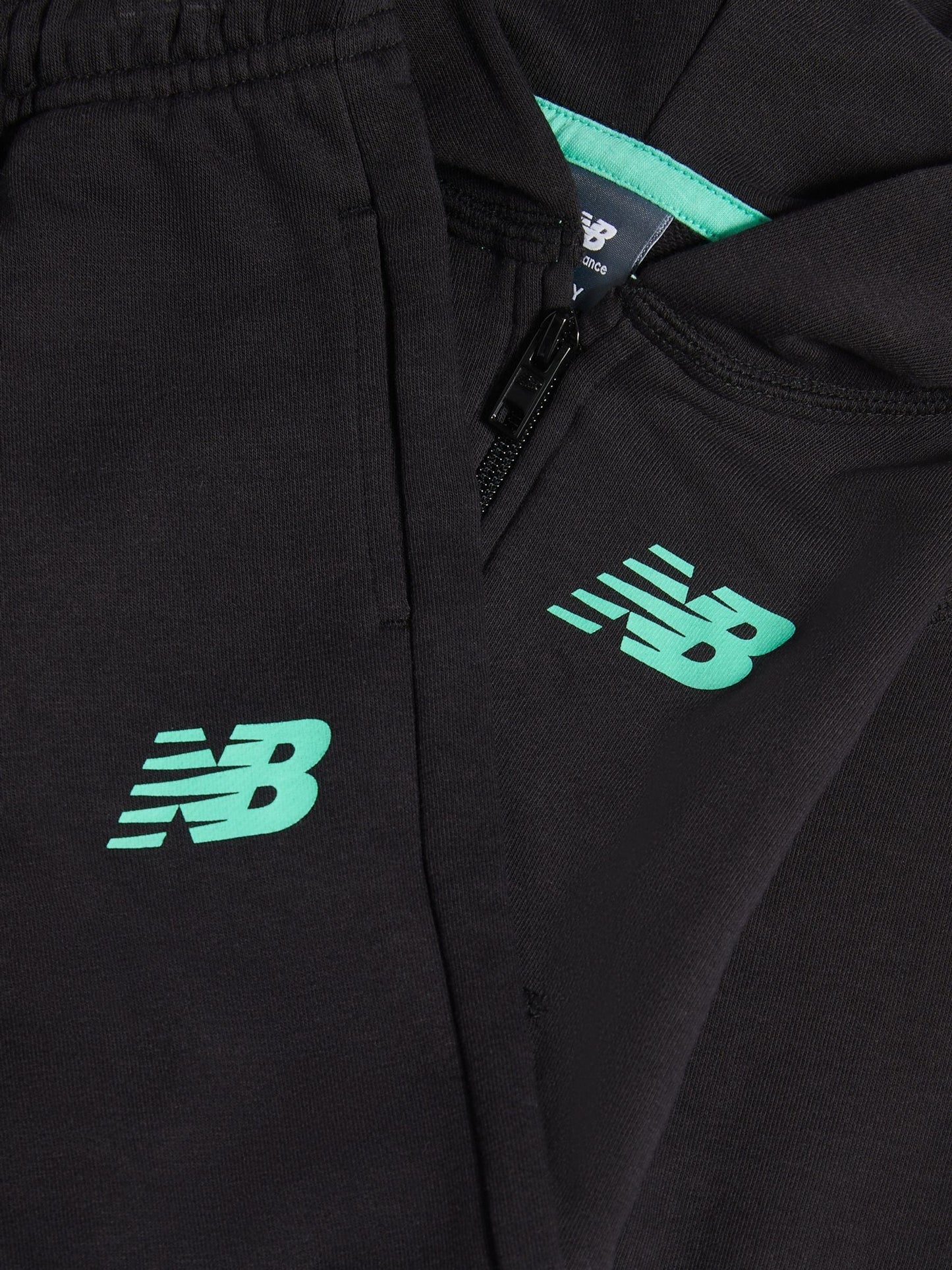 New Balance Black Linear Logo FT Zip Through Hoodie & Joggers Set image 3