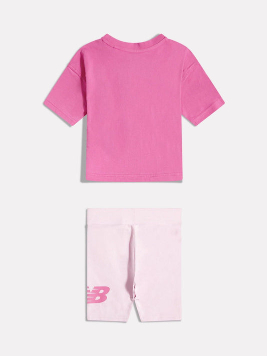 Dsiney Kidz - New Balance Pink Stacked Logo T-Shirt and Cycle Shorts Set image 2