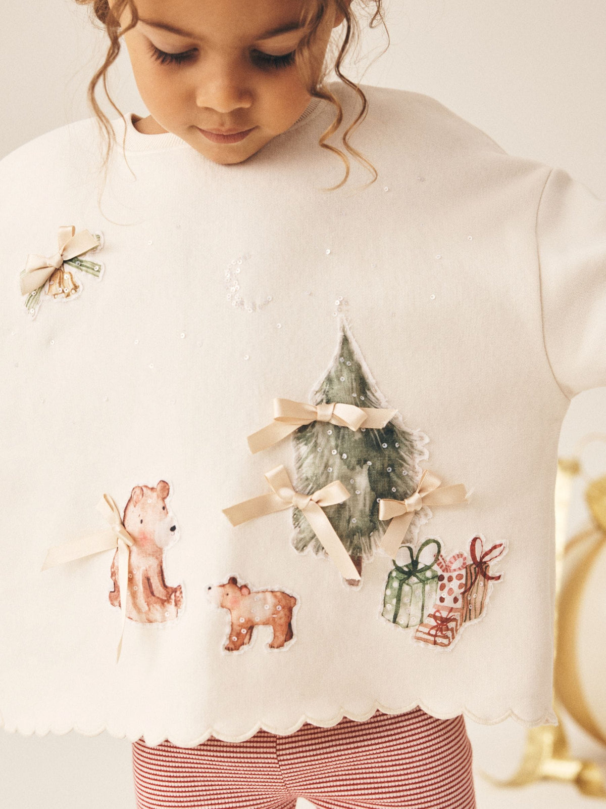 Cream Christmas Embroidery Sweatshirt and Leggings Set (3mths-7yrs) - image 3