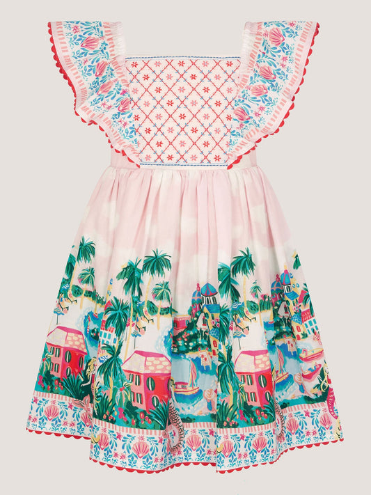 Dsiney Kidz - Monsoon Pink Resort Scene Smock Dress image 2