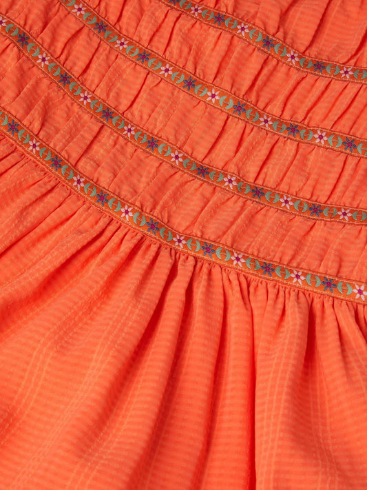 Dsiney Kidz - Monsoon Orange Floral Embroidered Square Neck Dress image 2