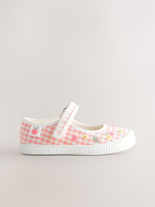 Pink Gingham Touch Fastening Mary Janes Shoes image 2