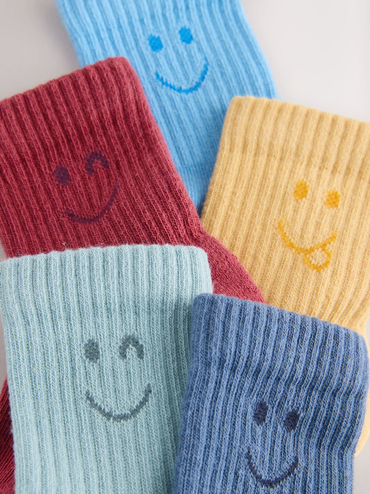 Multi Faces Cushioned Footbed Cotton Rich Ribbed Socks 5 Pack image 3