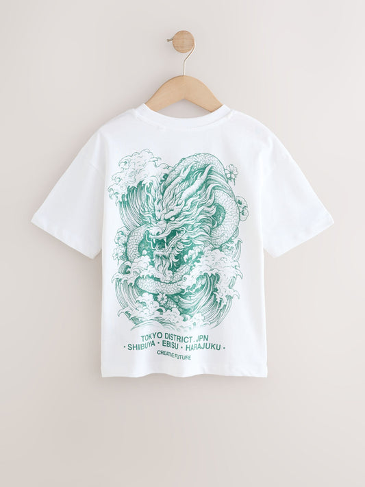 Dsiney Kidz - White Dragon Back Print Short Sleeve Graphic T-Shirt (3-16yrs) image 2