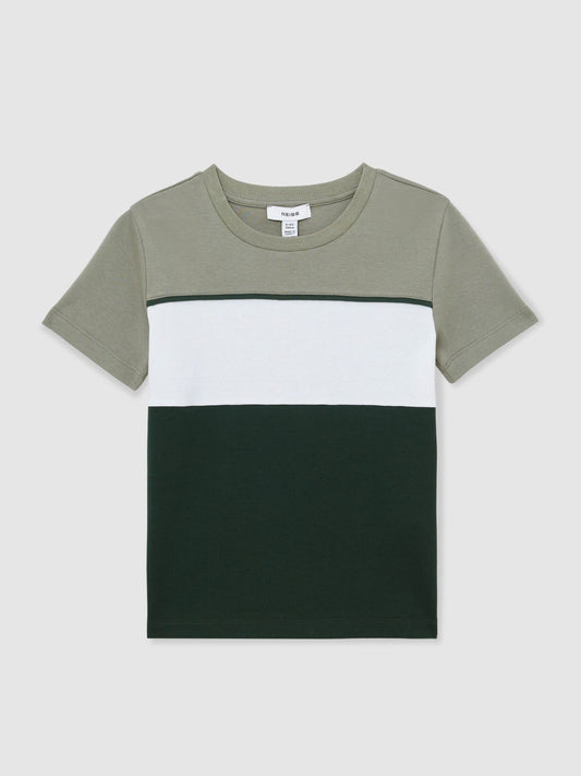 Reiss Dark Green/Sage/Off White Cole 9-13 yrs Cotton Colour-Block T-Shirt image 2