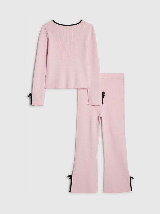 River Island Pink Long Sleeve Bow Top & Joggers Set image 2