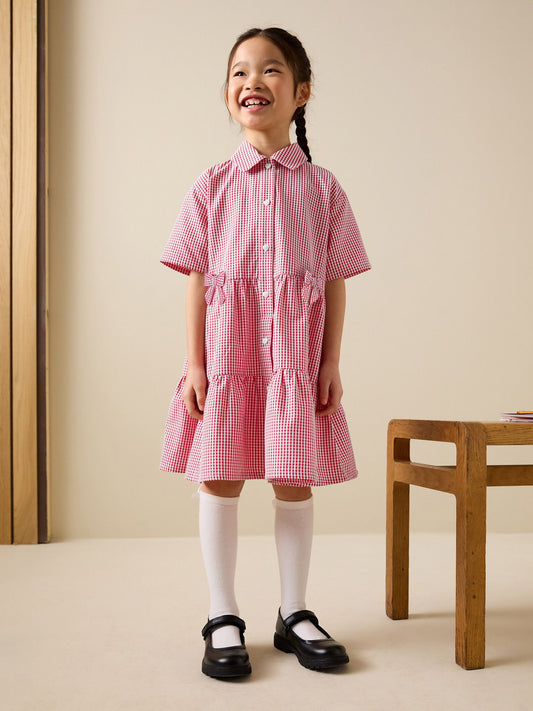 Dsiney Kidz - Red Cotton Rich Utility Bow Gingham School Dress (3-14yrs) image 2