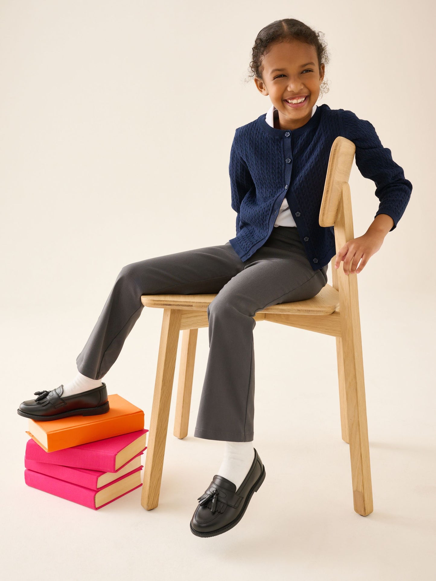 Dsiney Kidz - Navy Blue Cotton Rich Cable Knit School Cardigan (3-16yrs) image 4