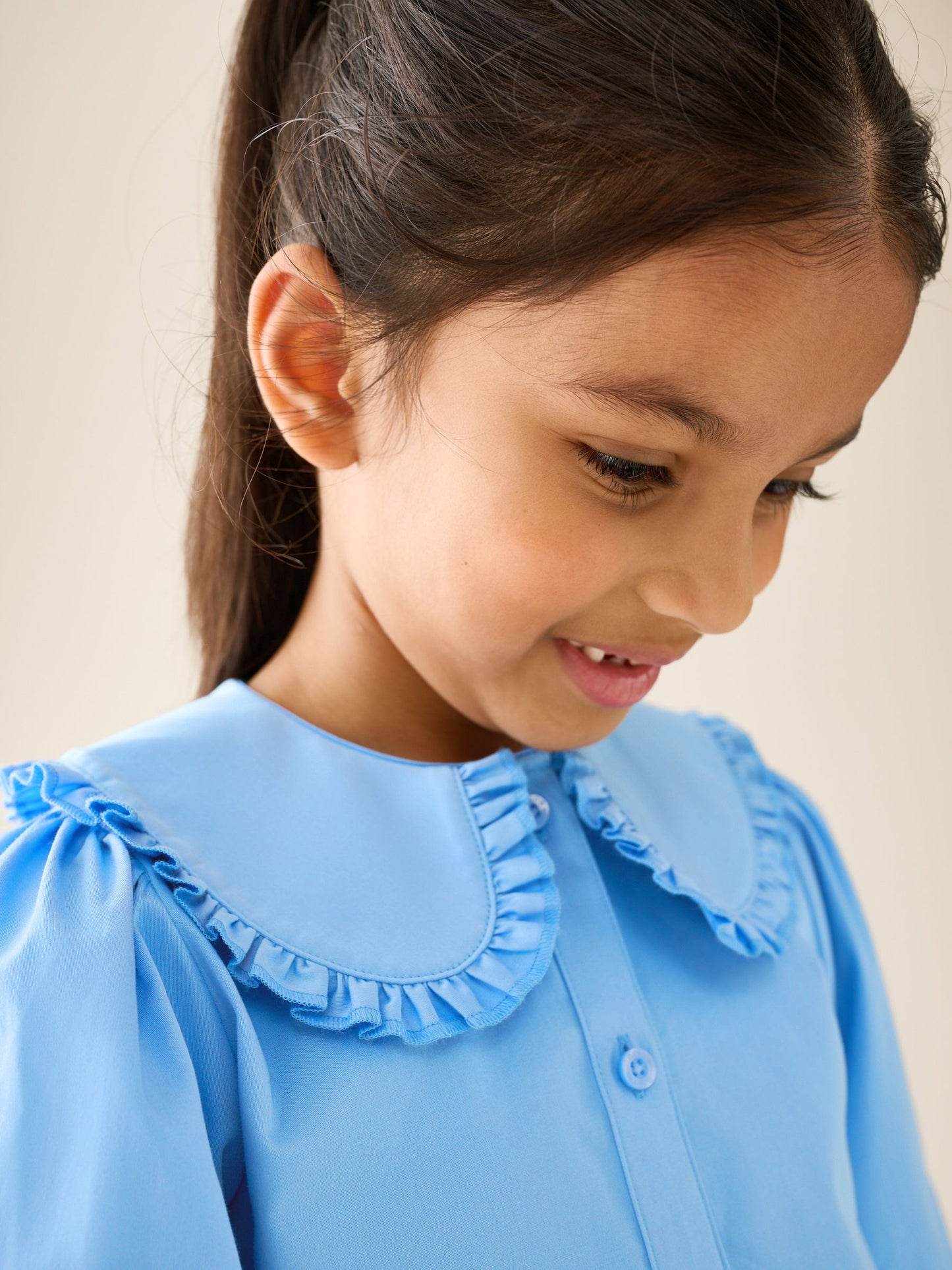 Dsiney Kidz - Blue Girls Premium Cotton Rich Frill Collar School Blouse (3-14yrs) image 4