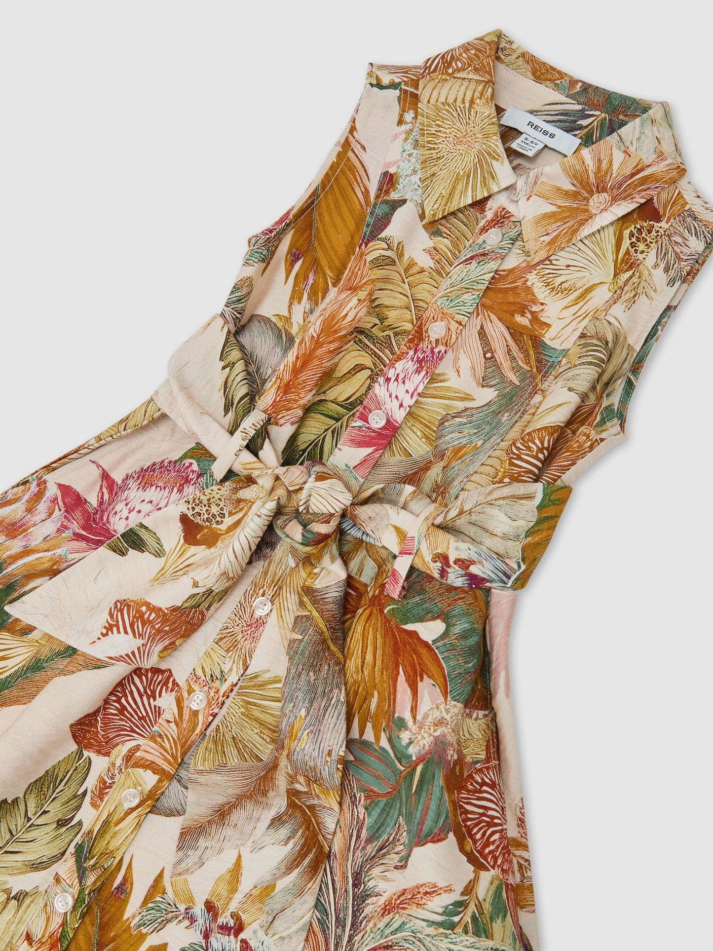 Reiss Neutral Morgan 9-13 yrs Floral-Print Belted Shirt Dress image 3