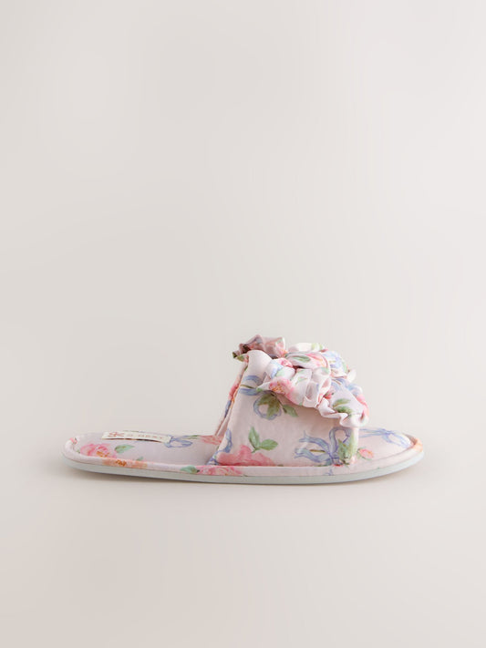 Pink Floral Satin Slider Slippers image 2