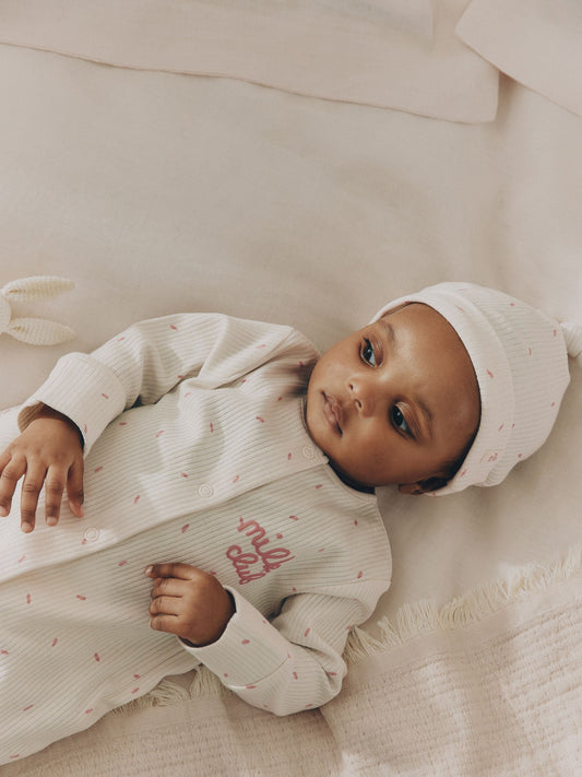 Cream Milk Club Baby Sleepsuit, Bodysuit, Bib and Hat Set 4 Piece (0-9mths) image 2