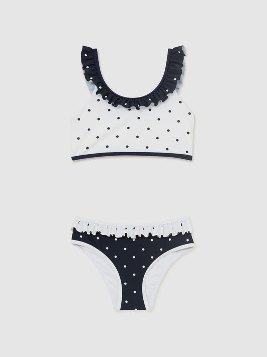 Reiss Navy/Ivory Zaria 9-13 yrs Printed Ruffle Bikini Set image 2