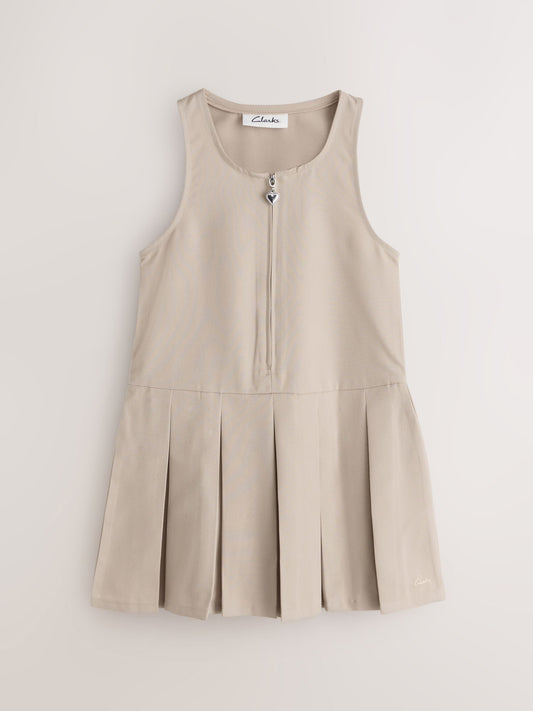 Dsiney Kidz - Clarks Stone Girls Zip Front Pleated School Pinafores Dresses 2 Pack image 2