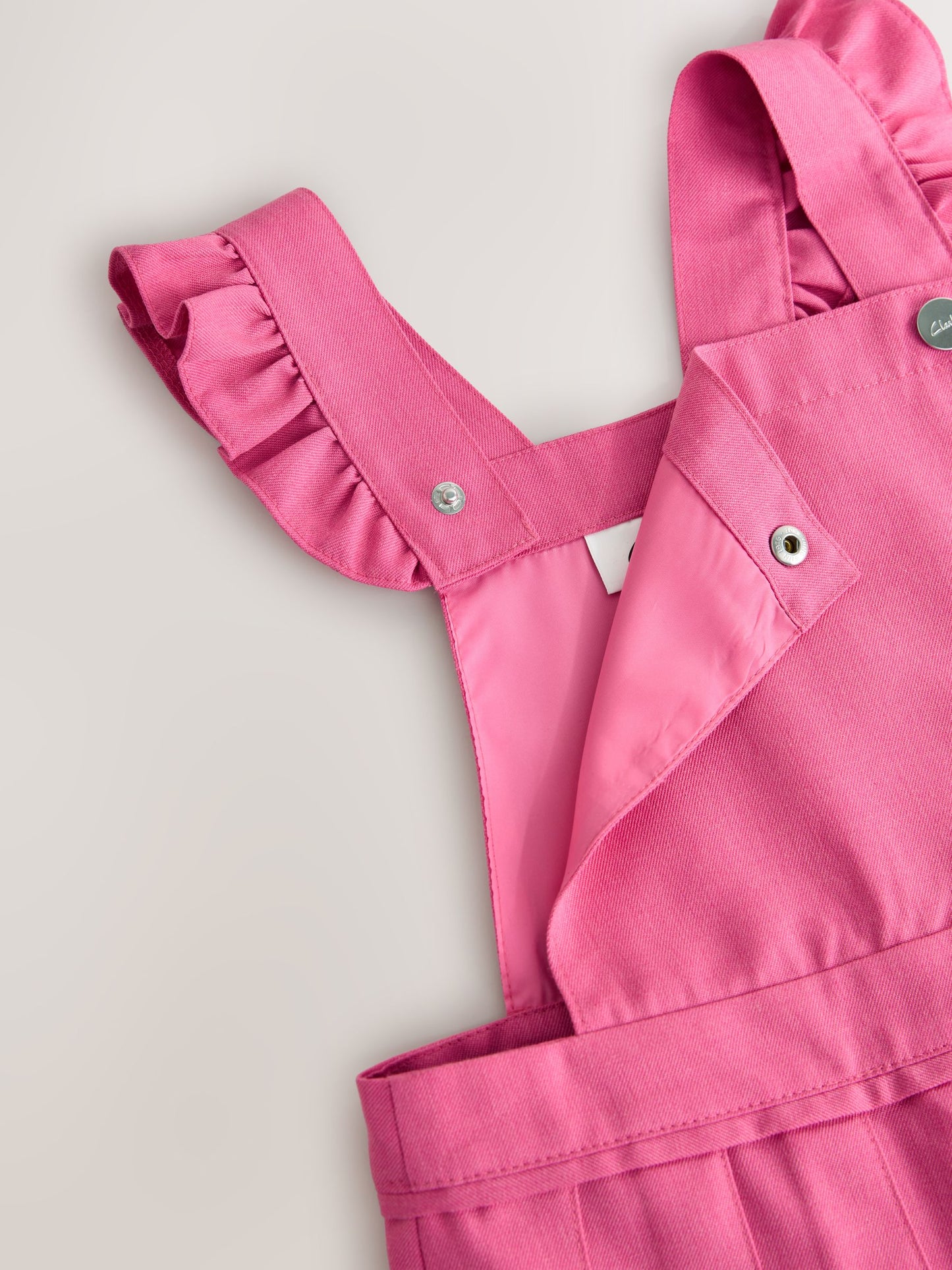 Clarks Pink Frill Shoulder Pleated Midi School Pinafore Dress image 9