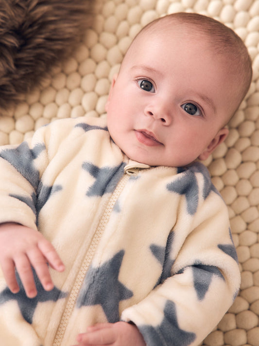 Neutral/Blue Star Fleece Baby Sleepsuit image 2