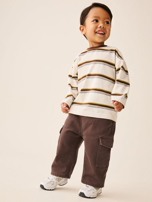 Dsiney Kidz - Brown Washed Wide Leg Cargo Trousers (3mths-7yrs) image 2