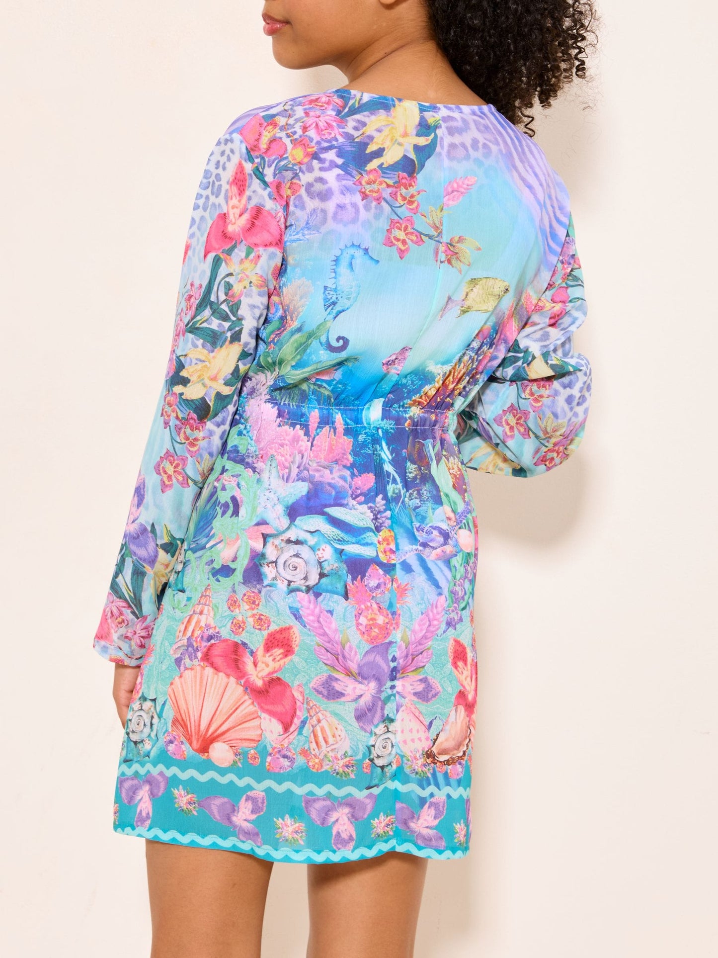 Dsiney Kidz - Lipsy Blue Sea Print Chiffon Kaftan (5-16yrs) image 5