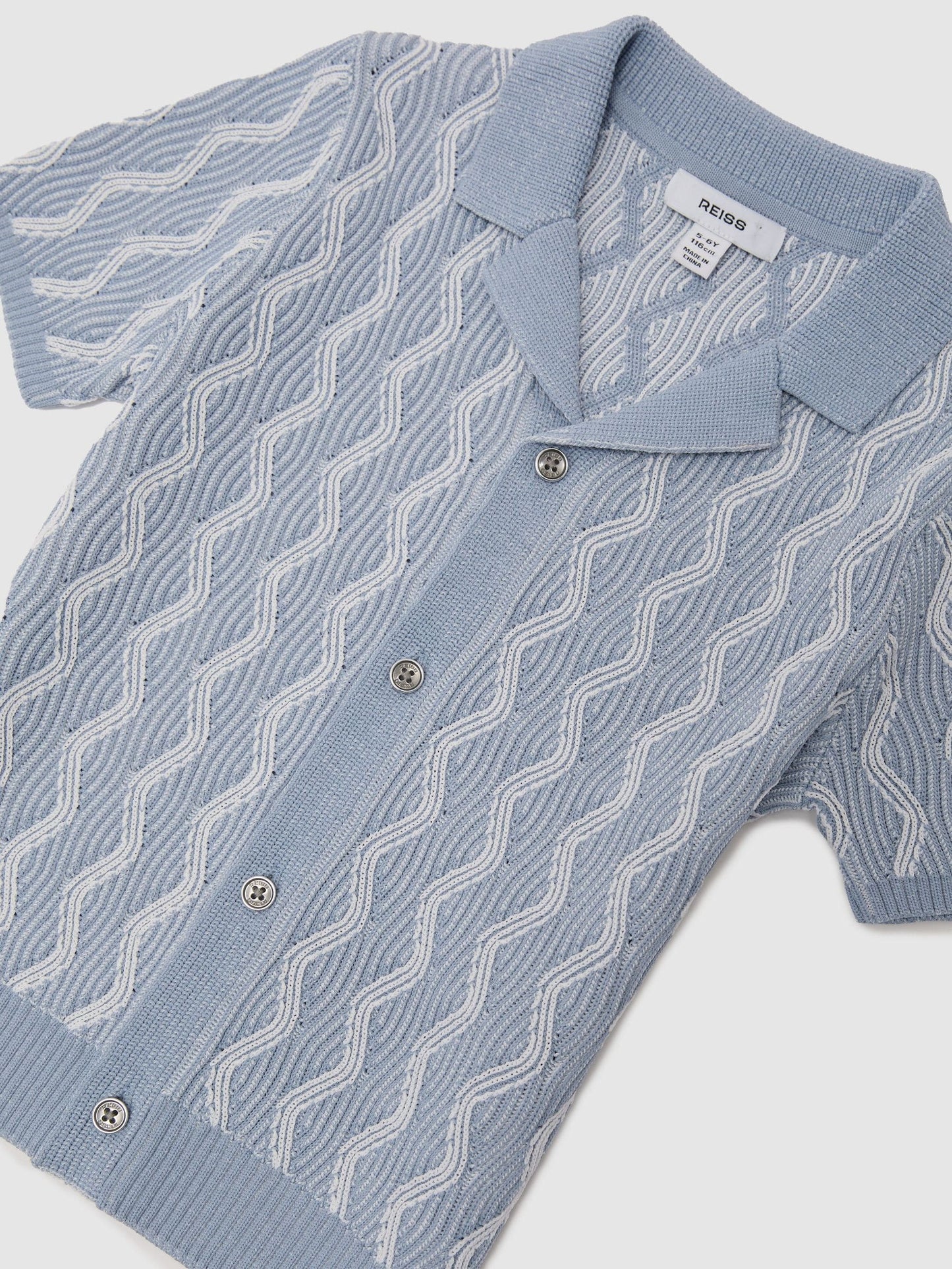 Reiss Blue Johnny 9-13 yrs Wave-Knit Cuban-Collar Shirt image 1