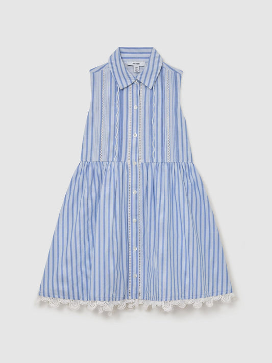 Reiss Blue/White Juliette 9-13 yrs Cotton Striped Lace-Trim Shirt Dress image 2