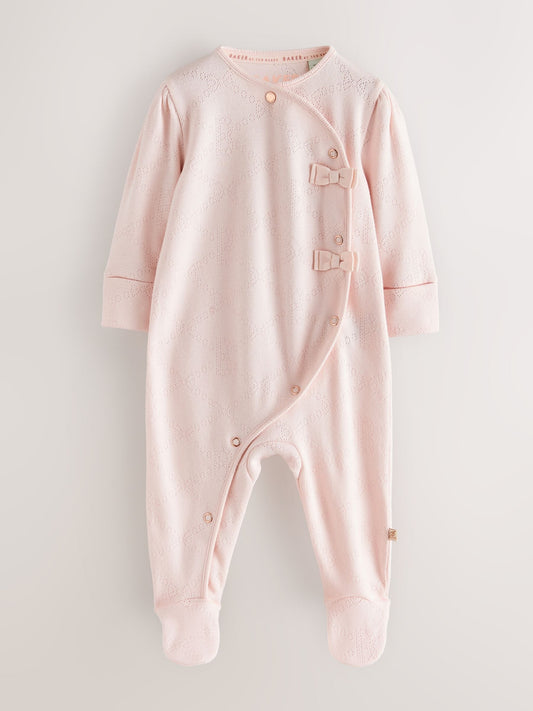 Baker by Ted Baker Pink Pointelle Wrap-Over Sleepsuit & Hat Set image 2
