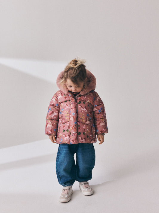 Dsiney Kidz - Pink Unicorn Shower Resistant Faux Fur Trim Padded Coat (6mths-7yrs) image 2