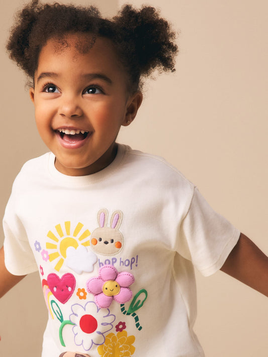 Dsiney Kidz - Ecru White Padded Bunny Short Sleeve T-Shirt (3mths-7yrs) image 2