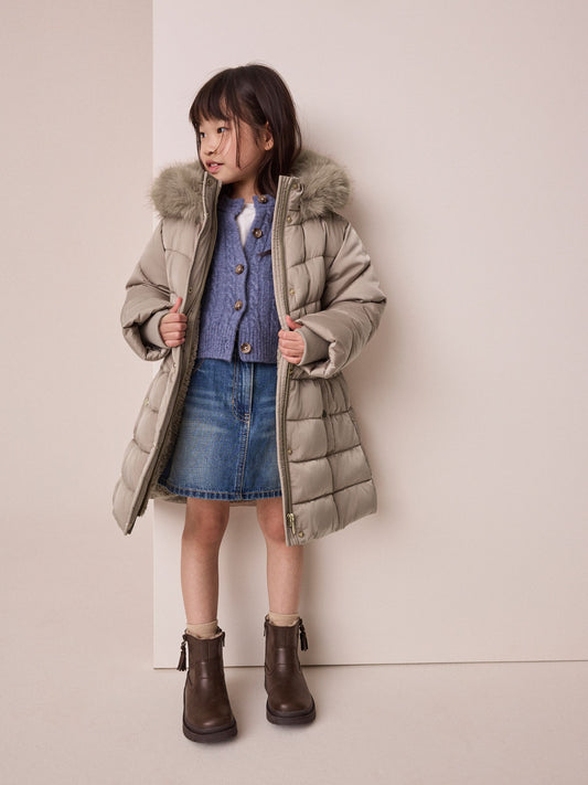 Taupe Shower Resistant Faux Fur Trim Padded Coat (3-16yrs) - image 2