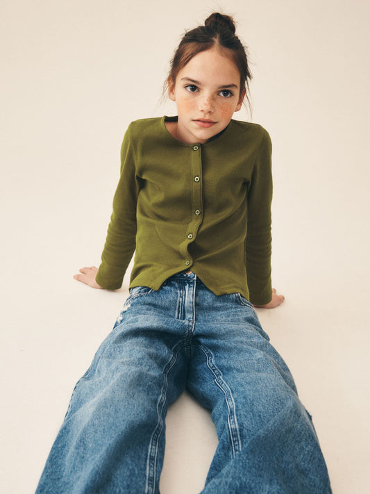 Dsiney Kidz - Olive Green Long Sleeve Ribbed Cardigan (3-16yrs) image 2